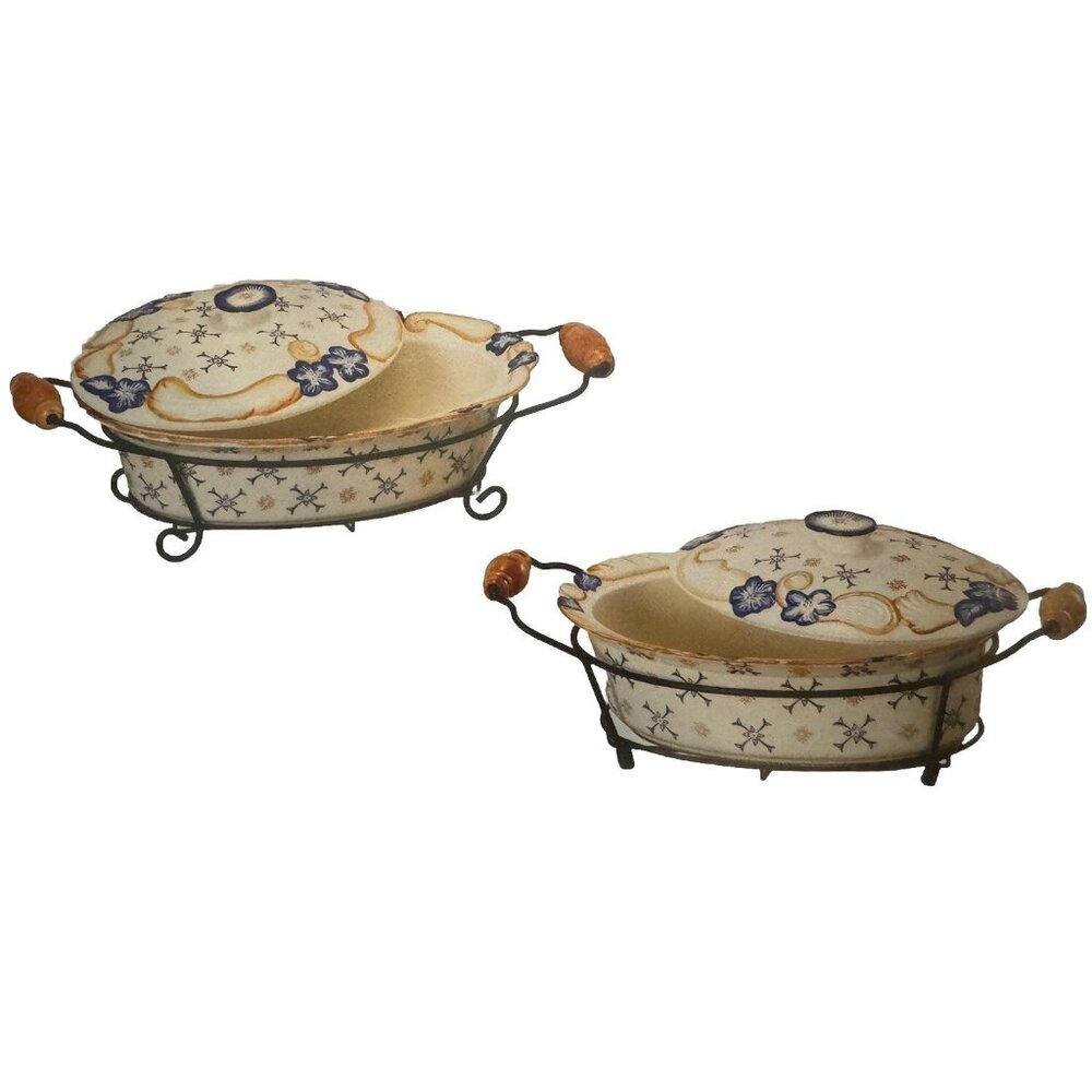 Temp-tations Provance Blue Morning Glory 2 Pieces W/ Lids Casserole Serving Dish